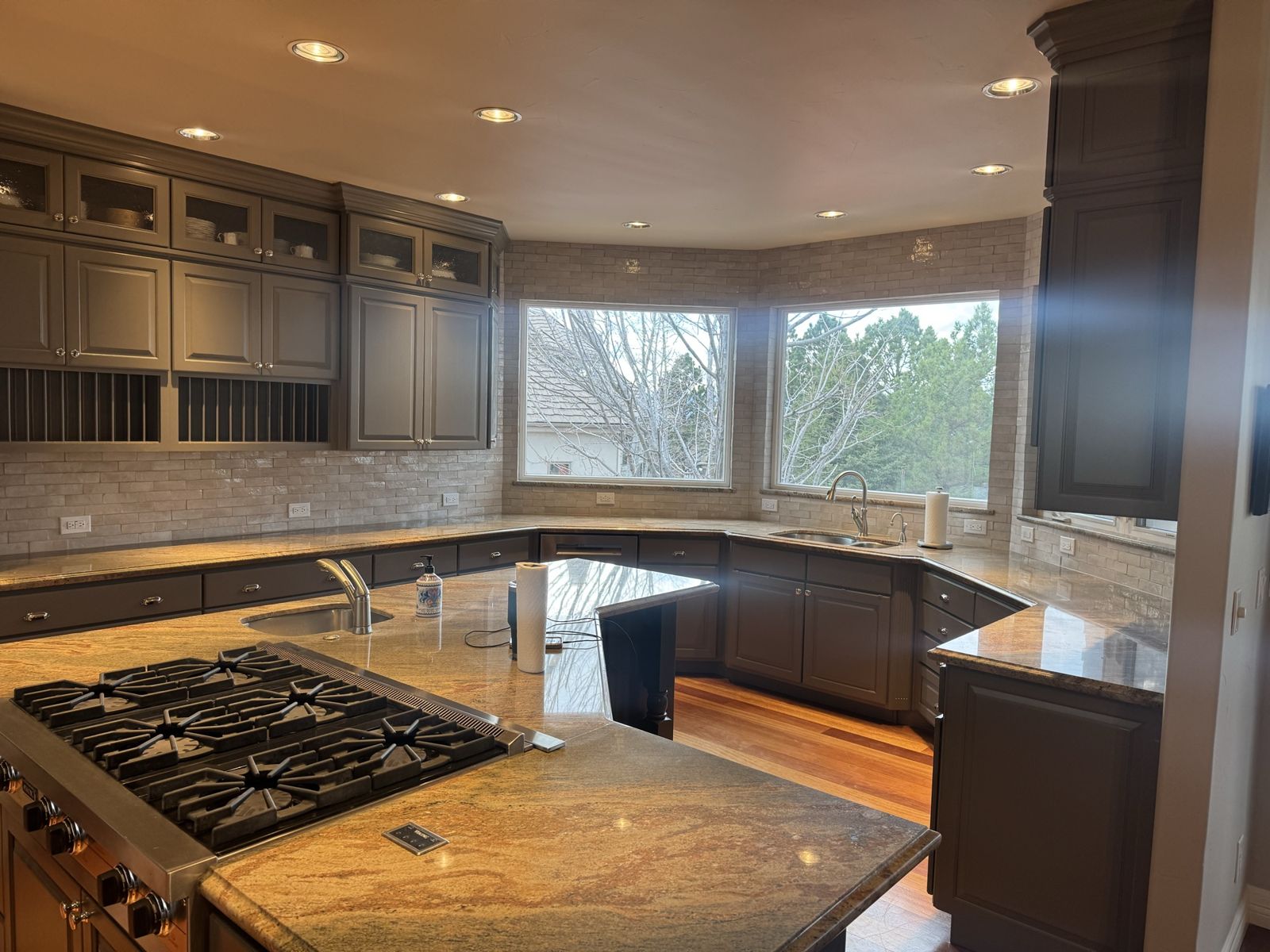 Kitchen with zellige-style subway tile backsplash, in progress
